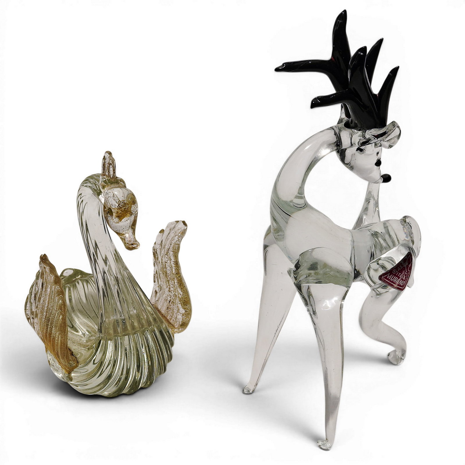 (2 pc) Vintage Murano Glass Swan & Deer (1 of 5)