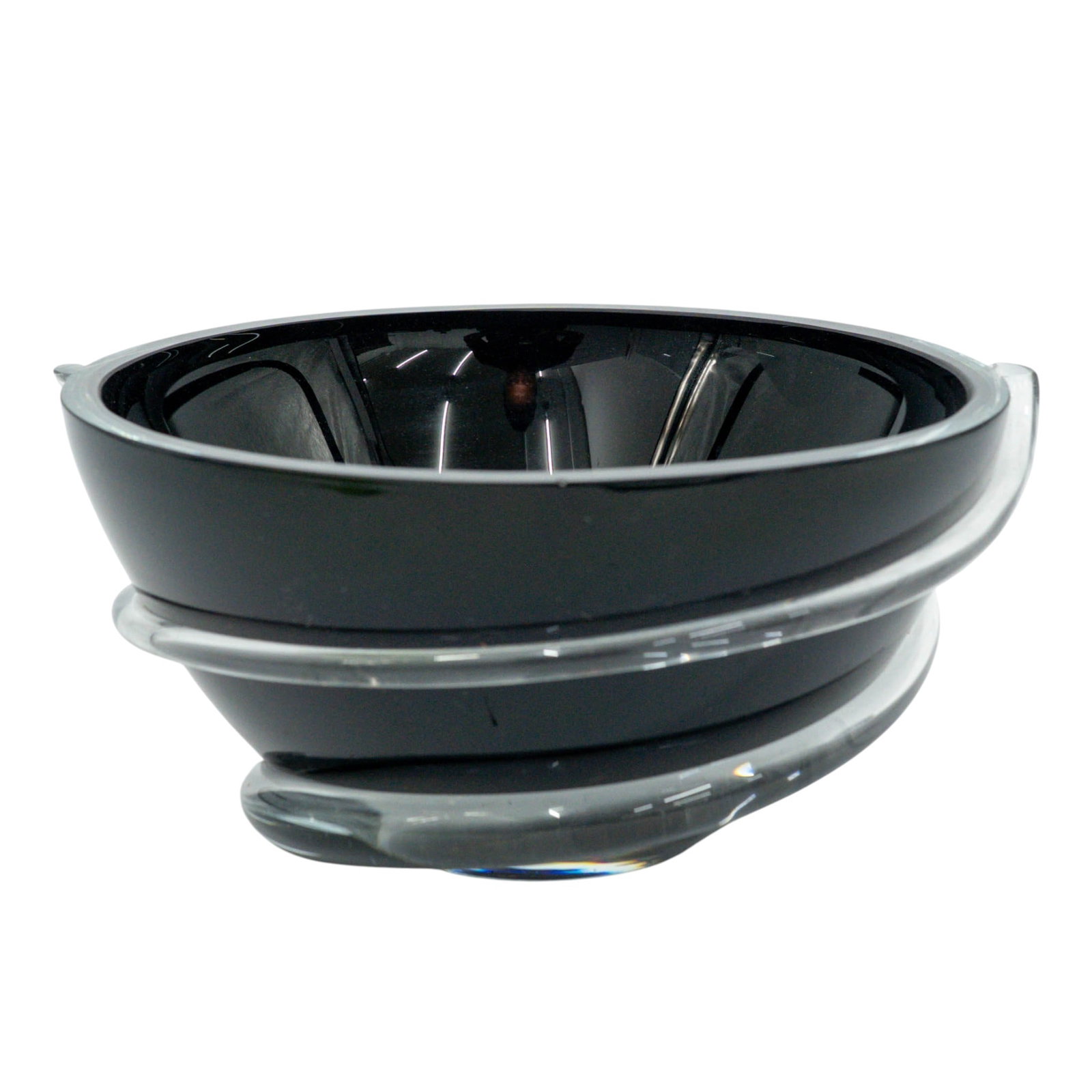 Art Glass Opaque Black & Clear Glass Bowl (1 of 5)