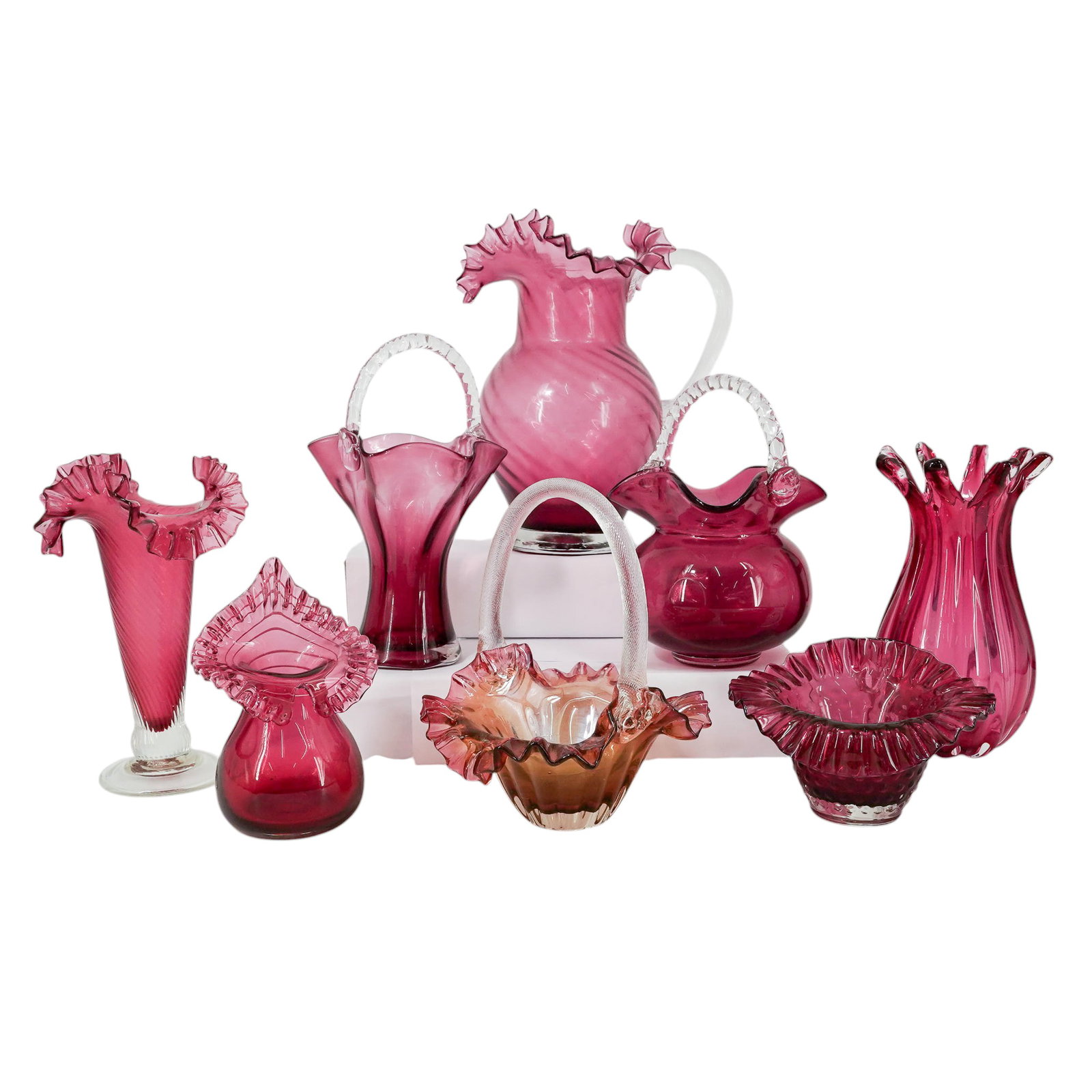 (8 pc) Grouping of Vintage Cranberry-Hued Murano Glass Tableware (1 of 19)