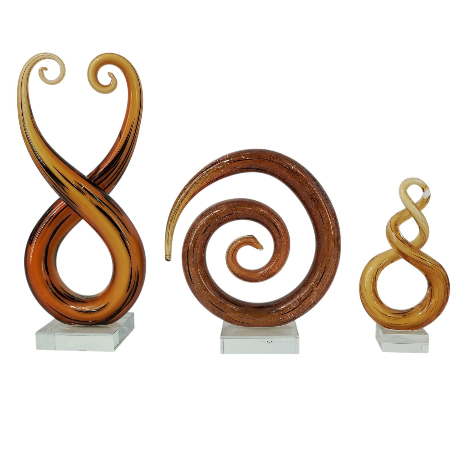 (3 pcs) Murano Amber Glass Swirl Sculptures (1 of 10)