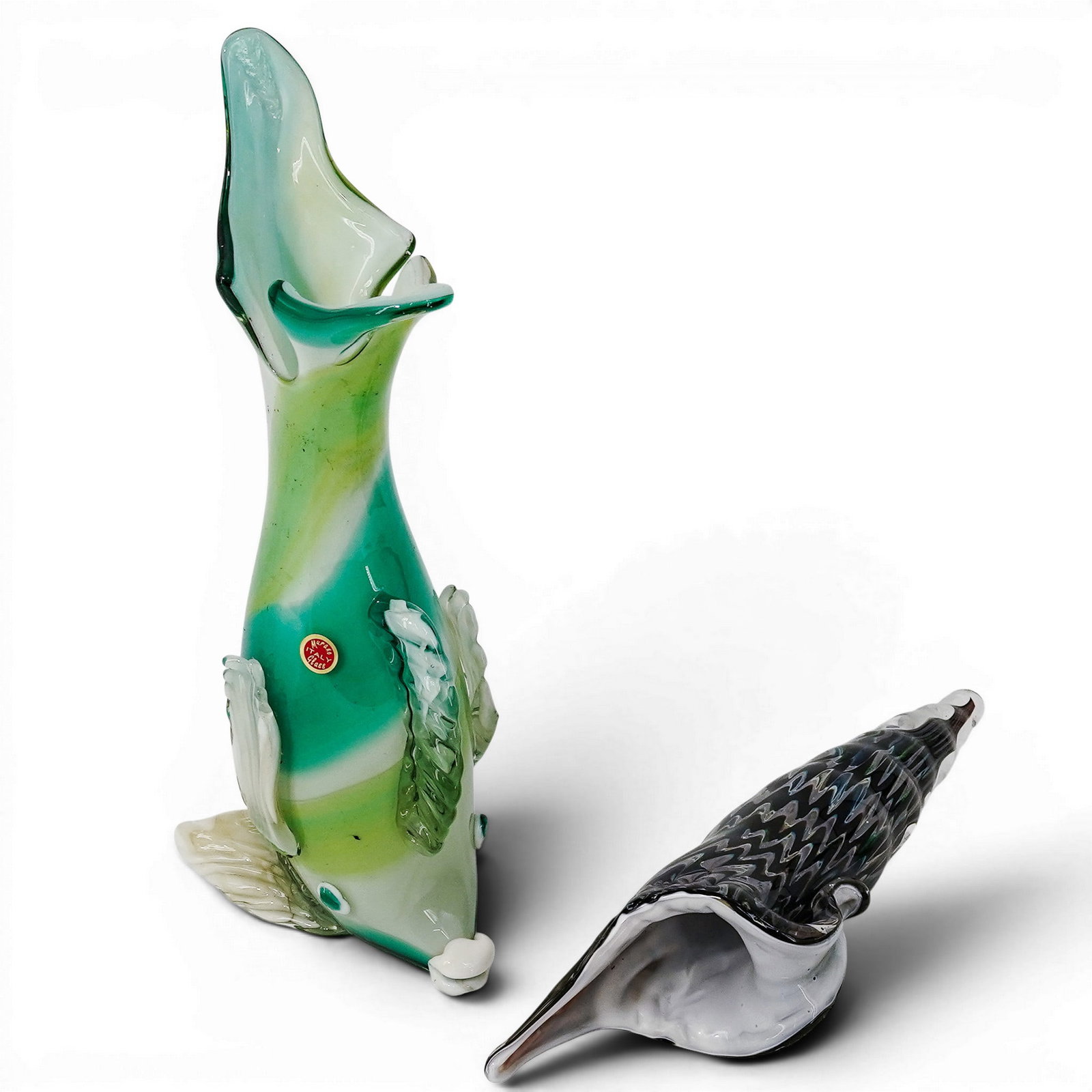 (2 pc) Murano Glass Conch Shell & Fish-Shaped Vase (1 of 9)