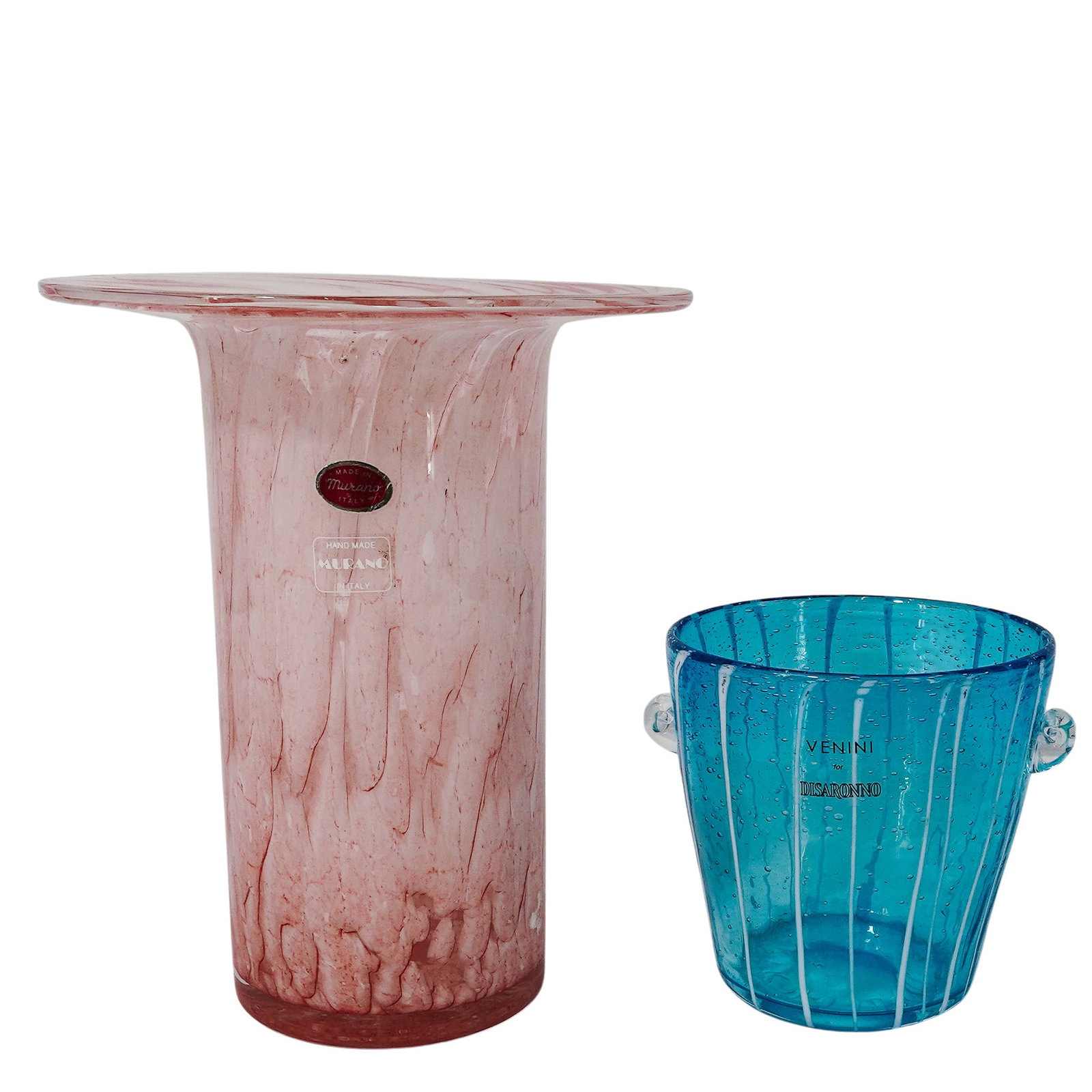 (2 pc) Vintage Murano Blue & Pink Vases (1 of 4)