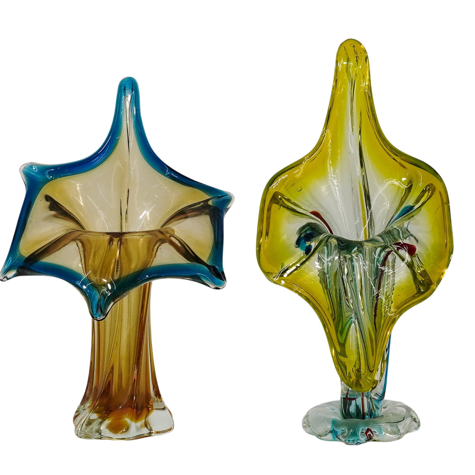 (2 pc) Vintage Murano Glass Jack-in-the-Pulpit Vases (1 of 8)