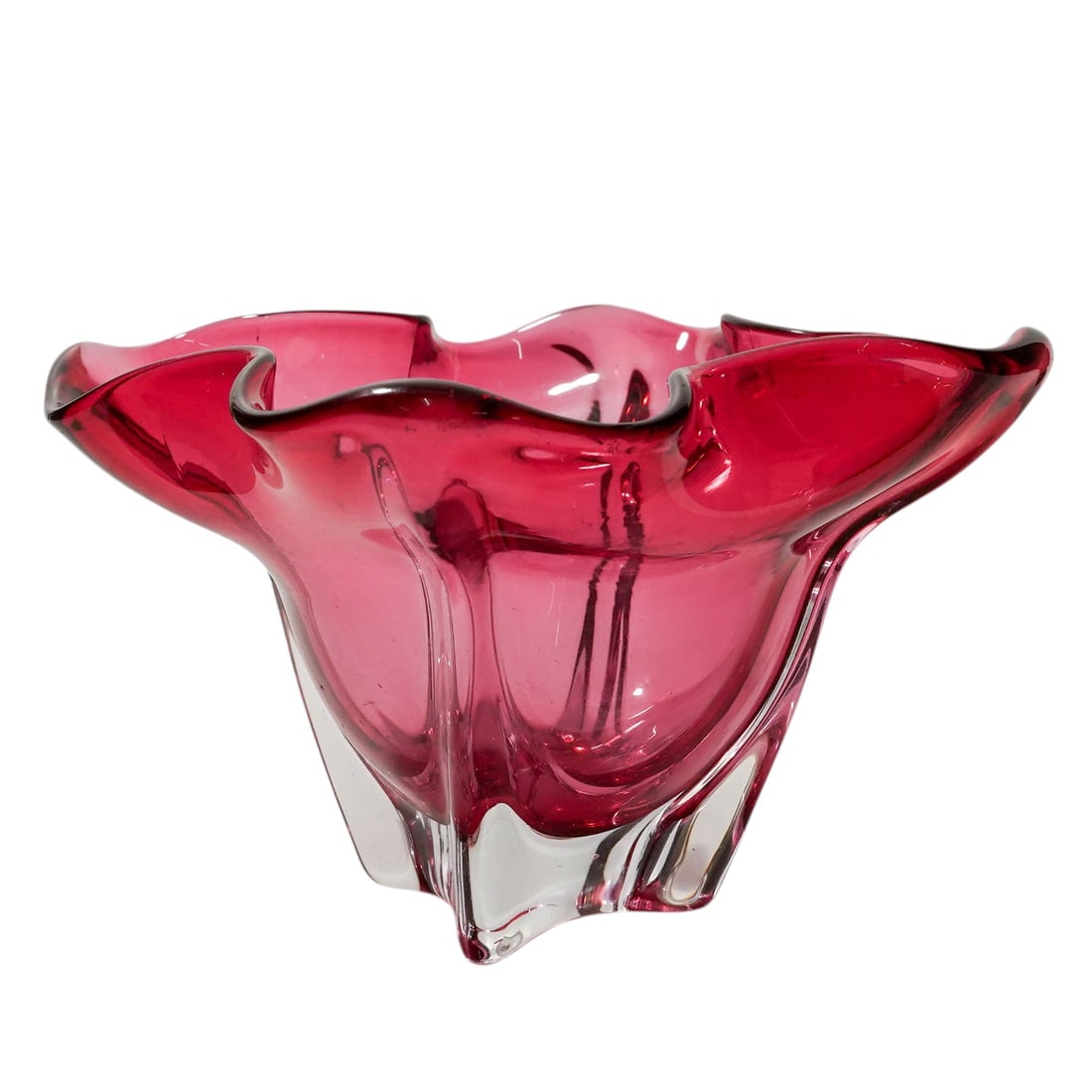 Murano Cranberry Glass Compote Bowl (1 of 5)