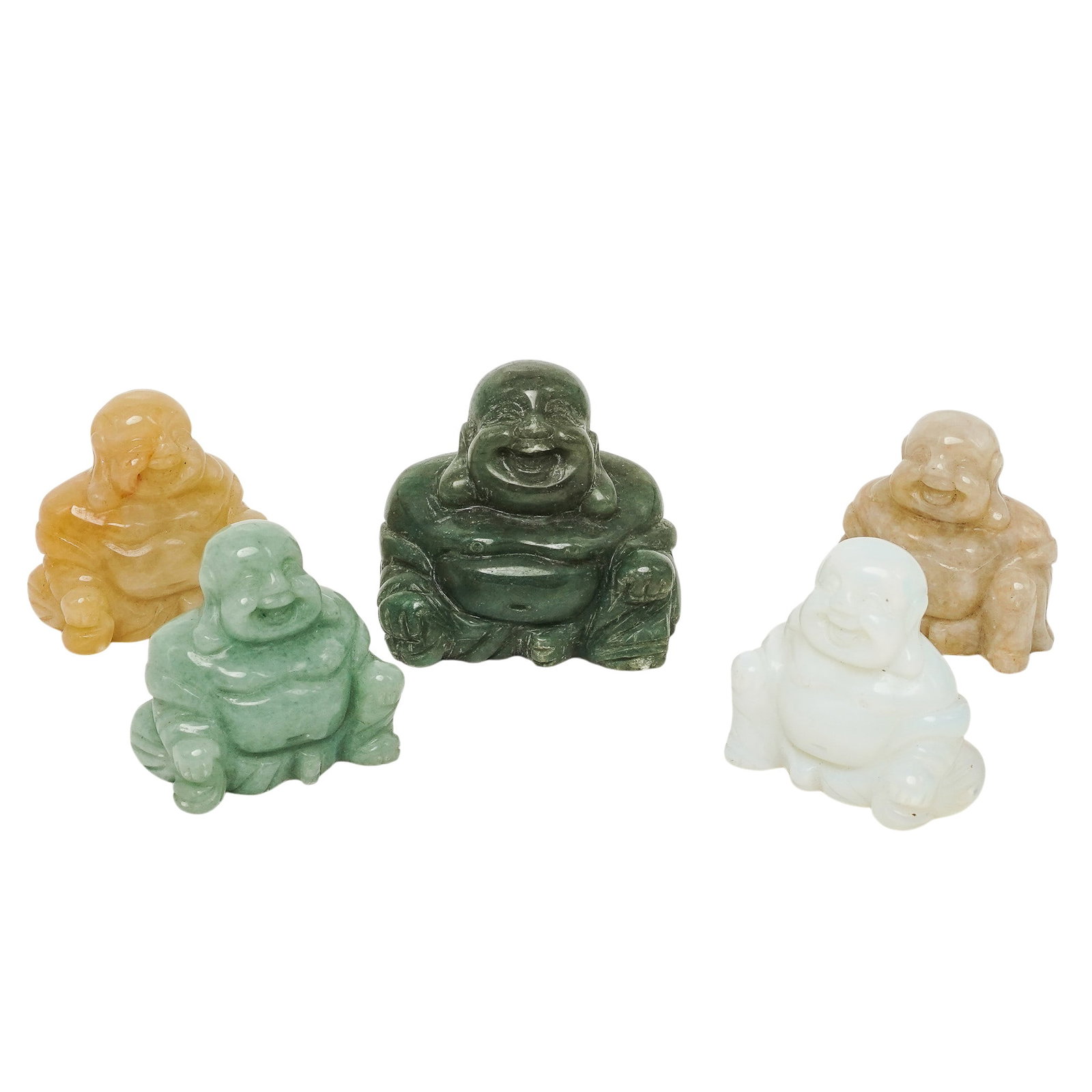 (5 pc) Carved Chinese Semi-Precious Stone Laughing Buddhas (1 of 3)