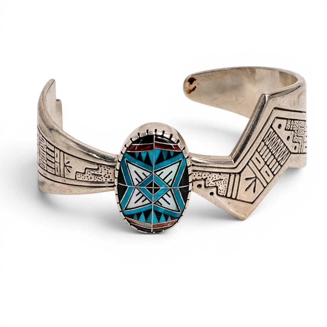 Richard M. Tsosie Navajo Sterling Silver & Multi-Stone Inlay Cuff Bracelet (1 of 10)