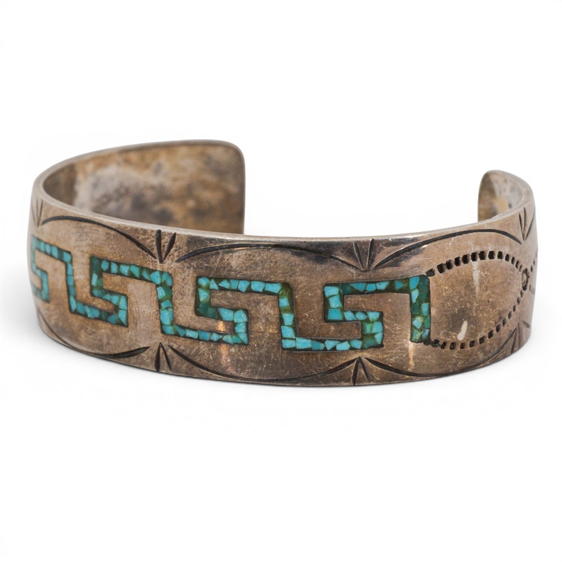 Vintage Joe Felice Navajo Sterling Silver & Turquoise Inlay Cuff Bracelet (1 of 6)