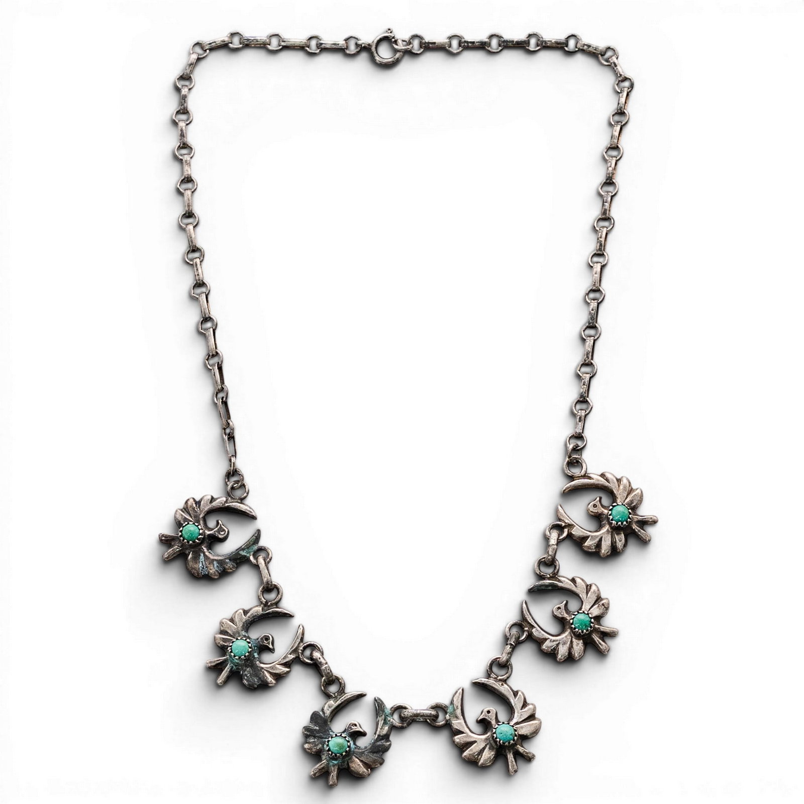 Vintage Navajo Sterling Silver & Turquoise Thunderbird Necklace (1 of 3)
