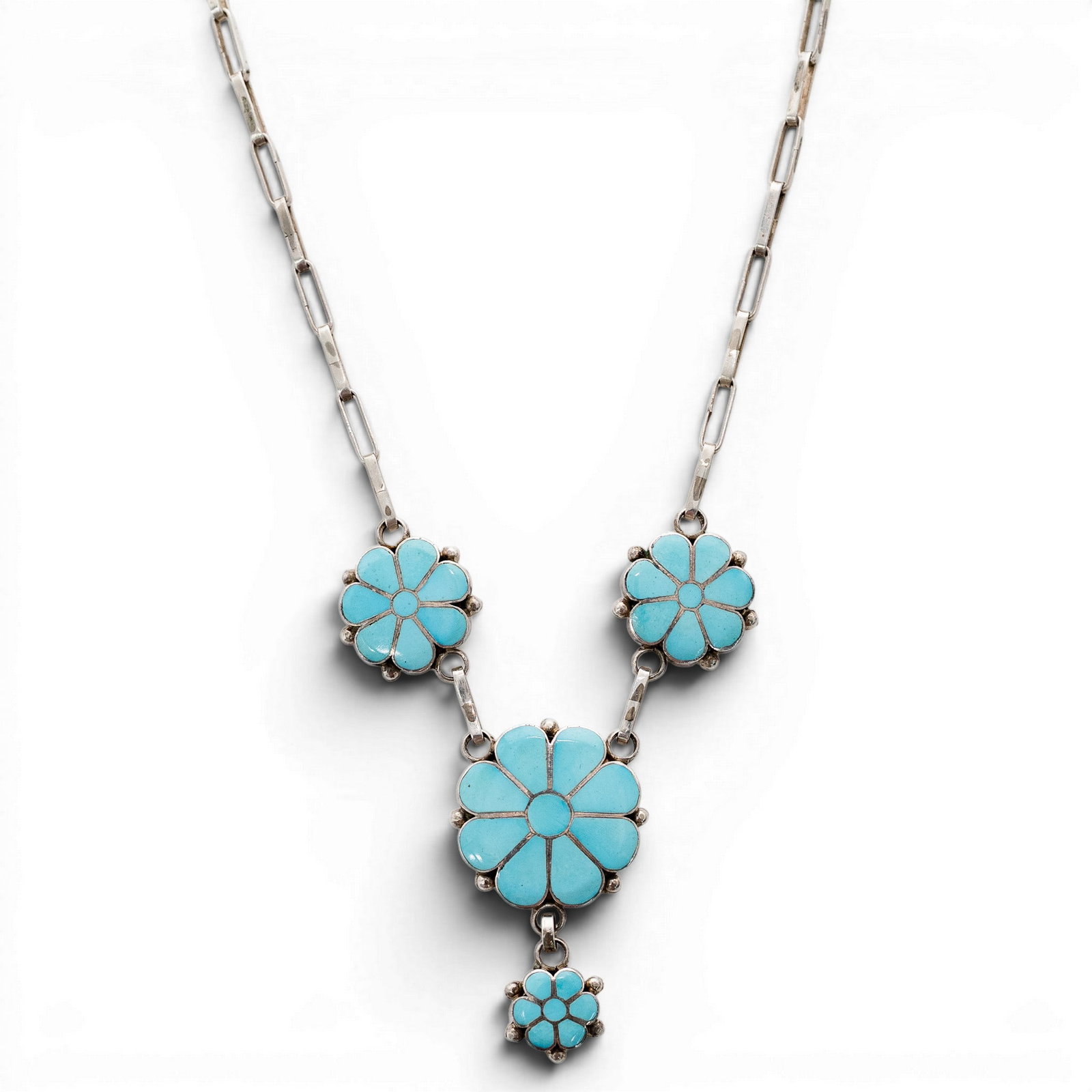 Ben & Veronica Kallestewa Zuni Sterling Silver & Turquoise Inlay Necklace Signed (1 of 8)