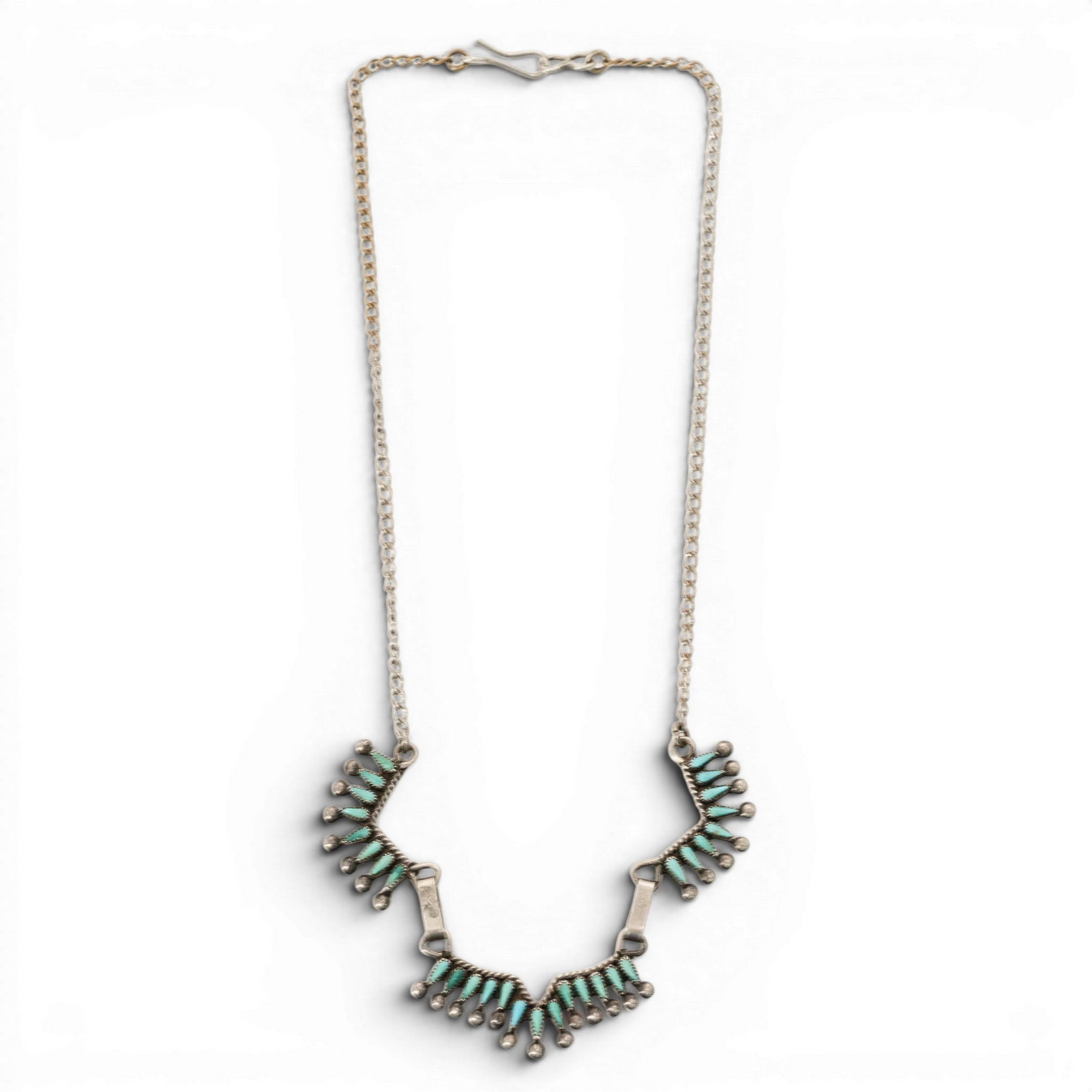 Vintage Zuni Sterling Silver & Turquoise Petit Point Necklace (1 of 3)