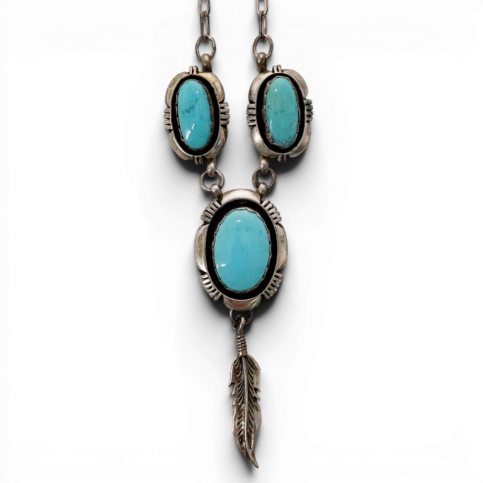 Vintage Leonard & Marian Nez Navajo Sterling Silver & Turquoise Necklace (1 of 5)