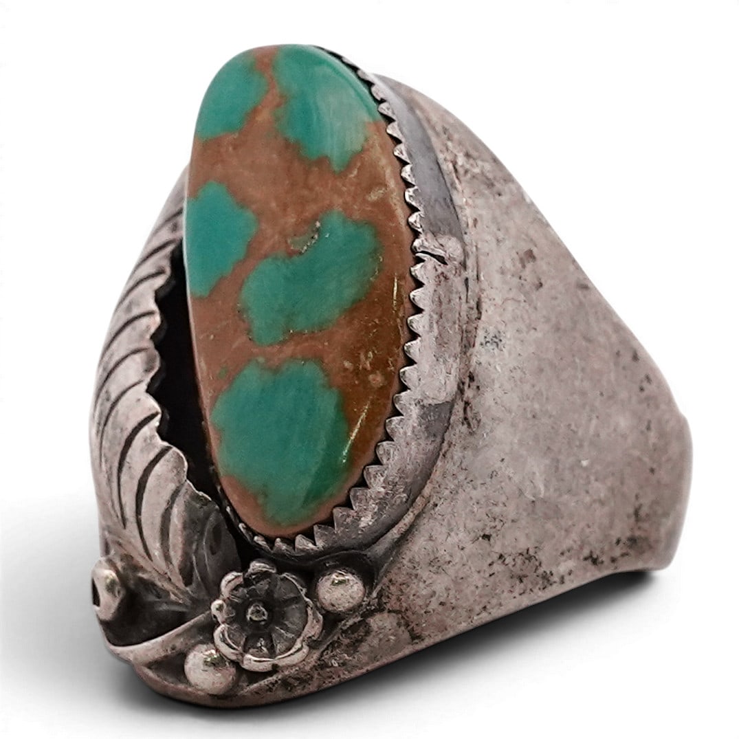Odis Denetso Vintage Navajo Sterling Silver & Turquoise Feather Ring (1 of 5)