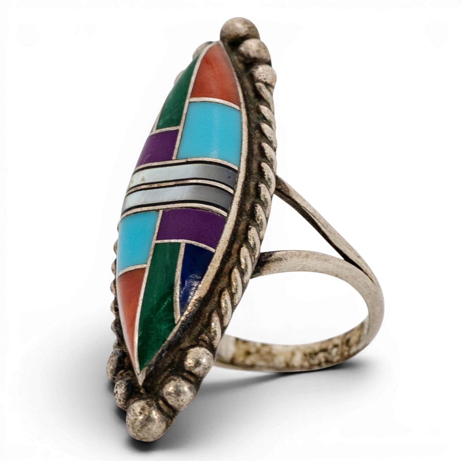 Zuni Sterling Silver & Multi-Stone Inlay Ring (1 of 4)