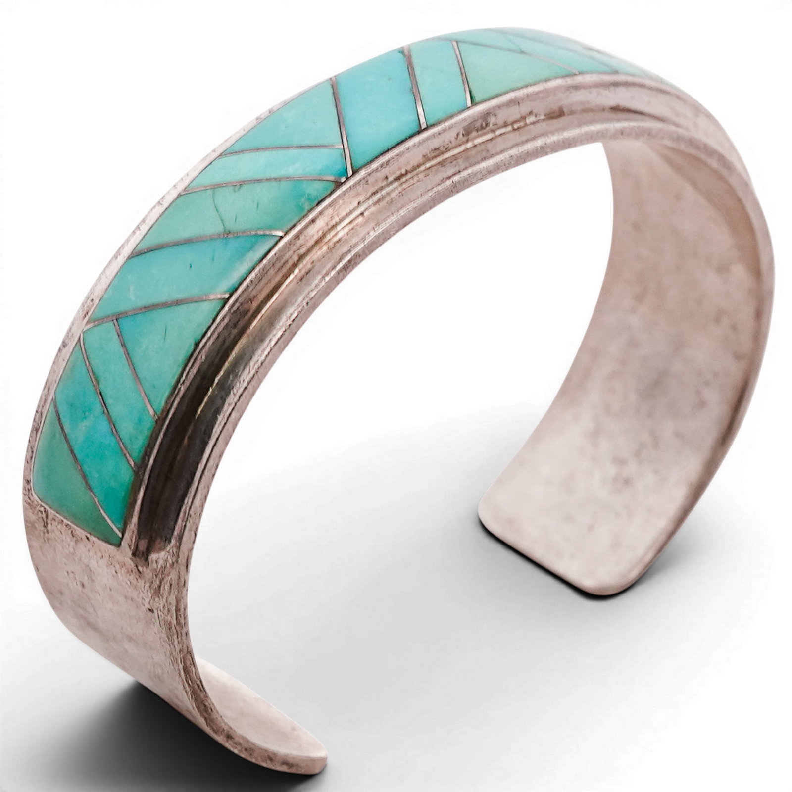 Vintage Zuni Sterling Silver & Turquoise Channel Inlay Cuff Bracelet Signed (1 of 5)