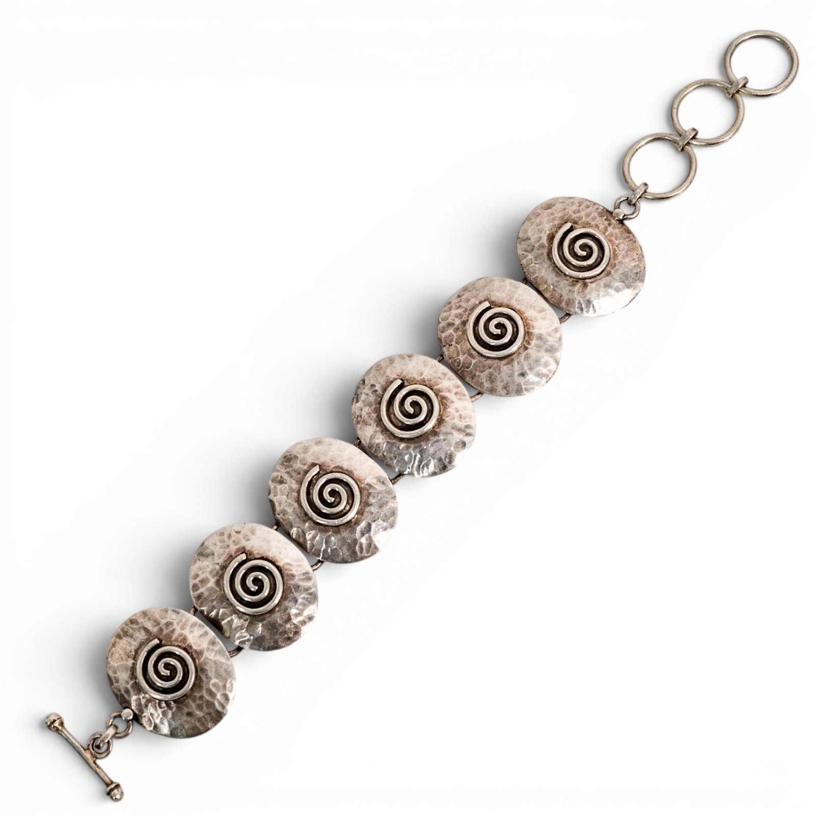Navajo Sterling Silver Hammered Spiral Link Bracelet (1 of 7)