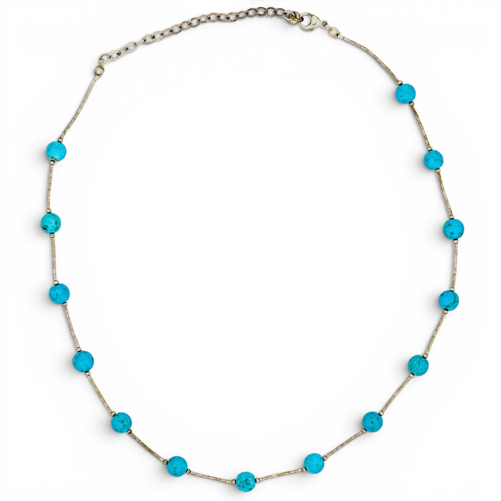 Navajo Sterling Silver & Turquoise Beaded Heishi Necklace Signed (1 of 7)