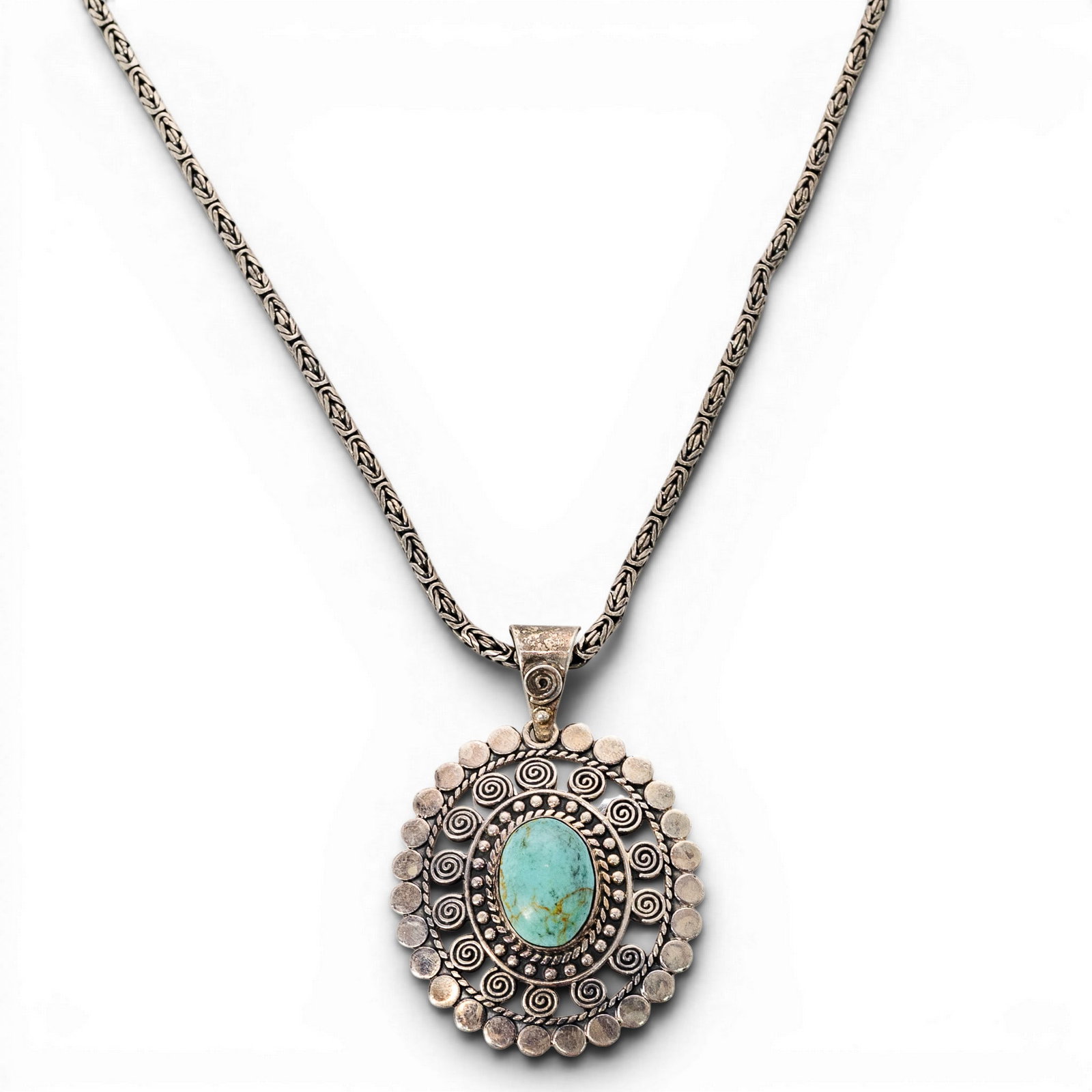 Vintage Navajo Sterling Silver & Turquoise Pendant Necklace (1 of 6)