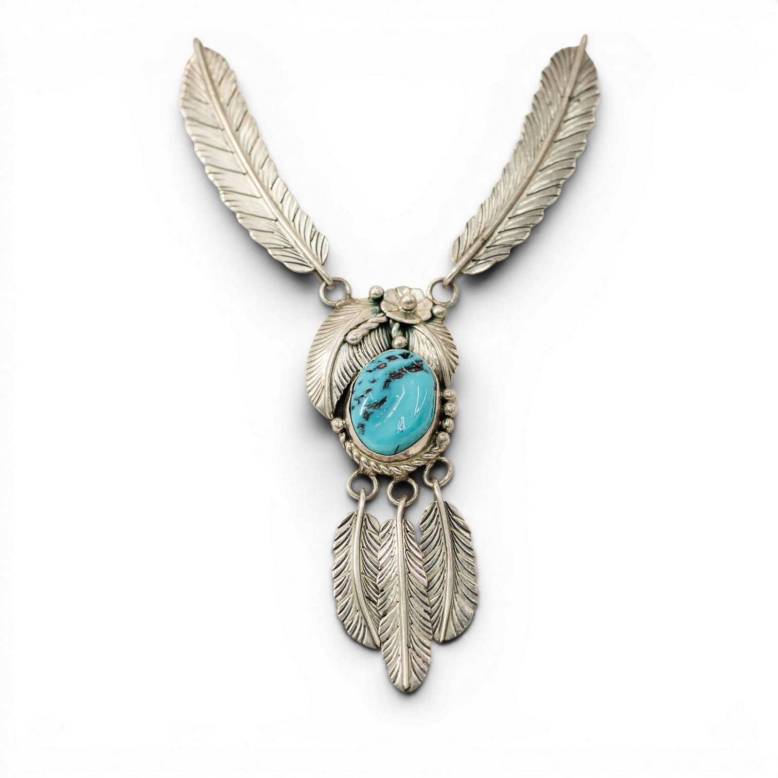 Navajo Sterling Silver & Turquoise Feather Necklace (1 of 2)
