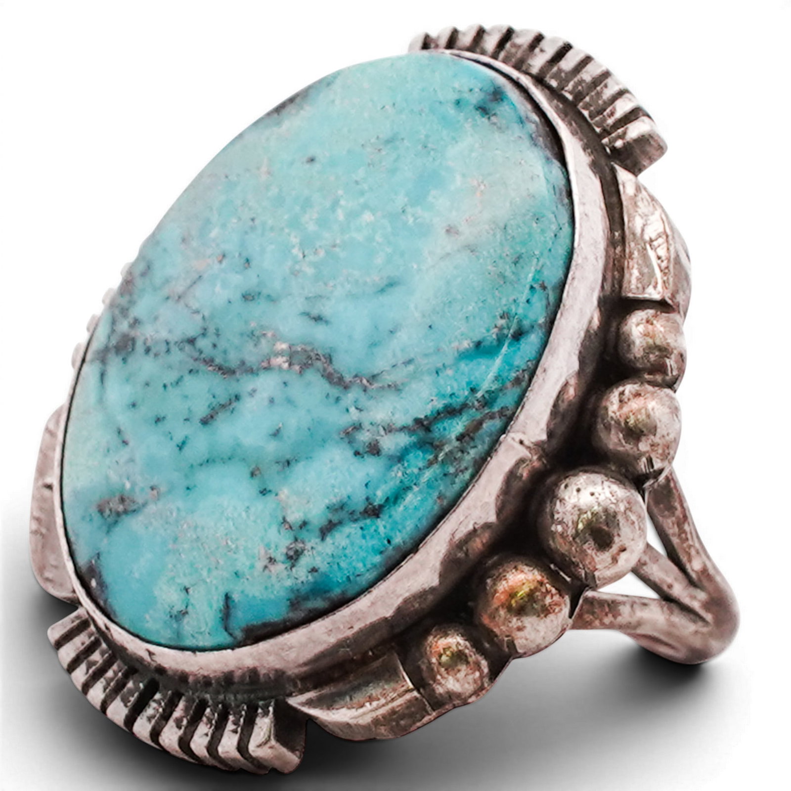 Vintage Navajo Sterling Silver & Oval Turquoise Ring Signed (1 of 5)