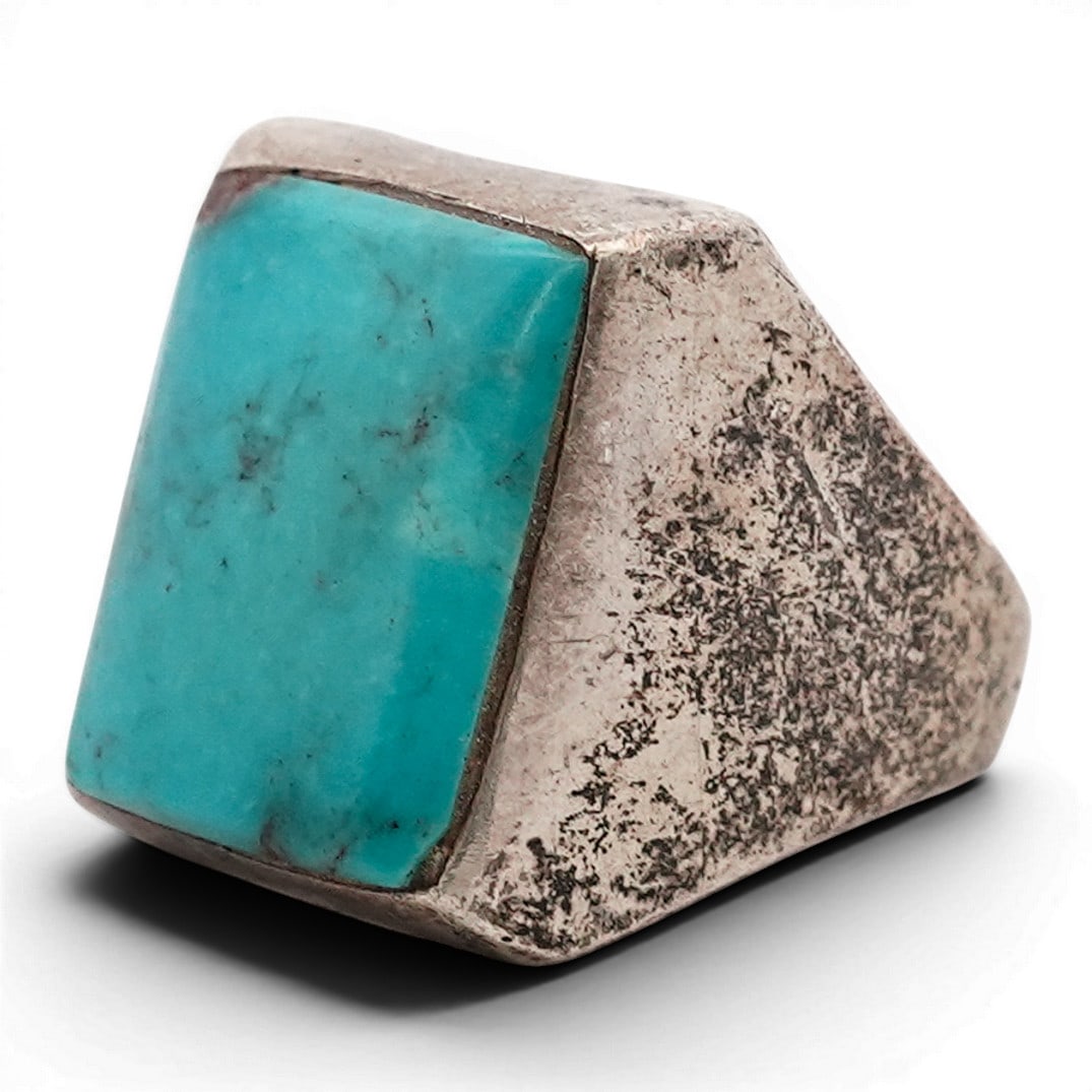 Vintage Navajo Sterling Silver & Turquoise Signet Ring (1 of 4)