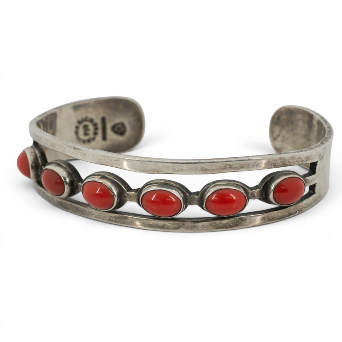 Vintage Taxco Mexico Sterling Silver & Coral Cuff Bracelet Signed (1 of 6)