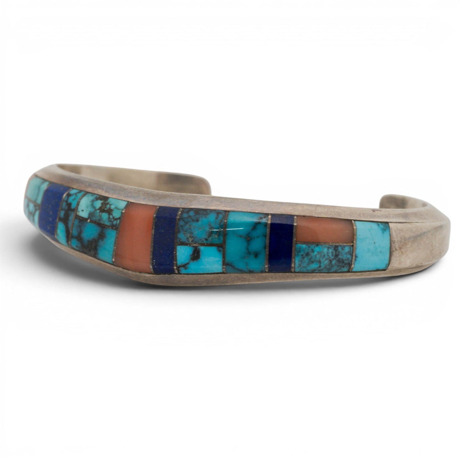 Vintage Wayne Muskett Navajo Sterling Silver & Inlay Cuff Bracelet (1 of 5)