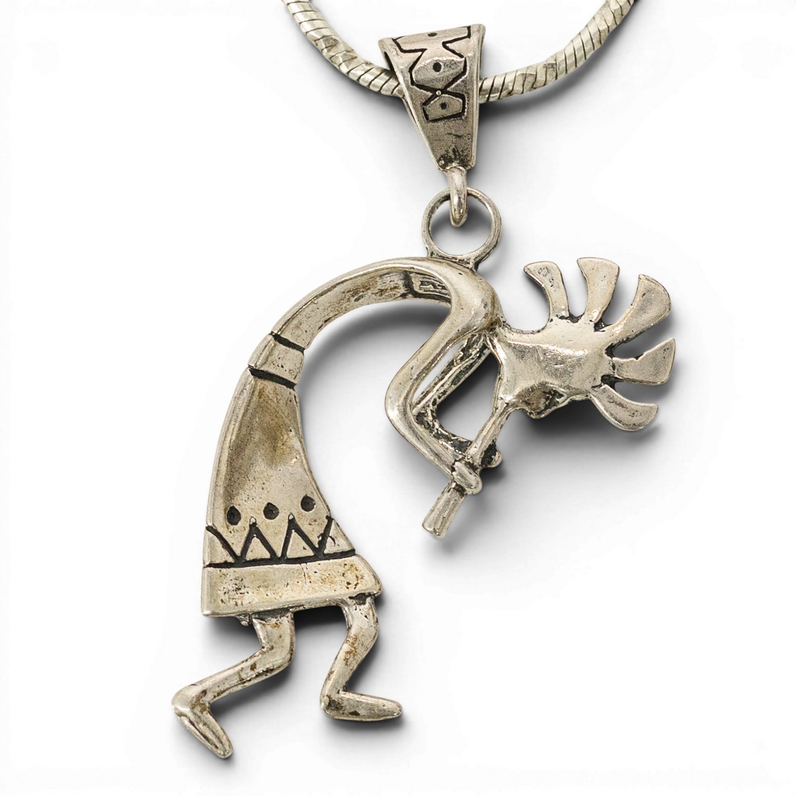 Vintage Navajo Sterling Silver Kokopelli Pendant Necklace Signed (1 of 3)