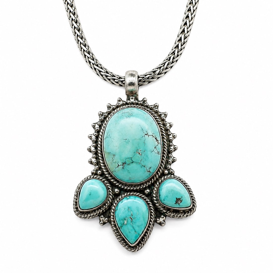 Vintage Navajo Sterling Silver & Turquoise Necklace (1 of 6)