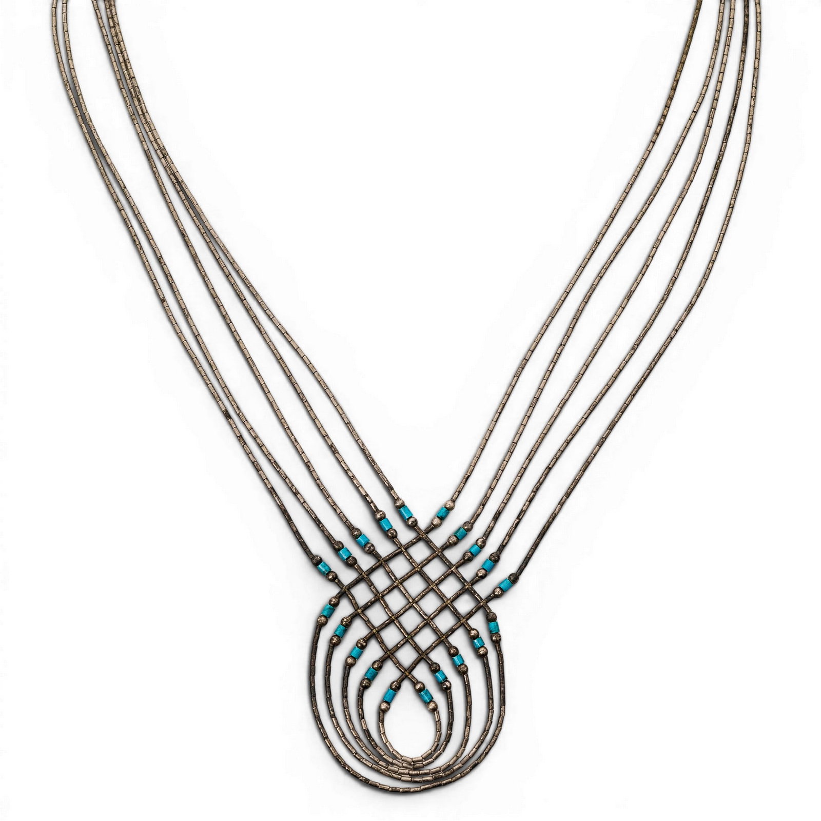 Vintage Navajo Sterling Silver & Turquoise Multi-Strand Heishi Necklace (1 of 7)