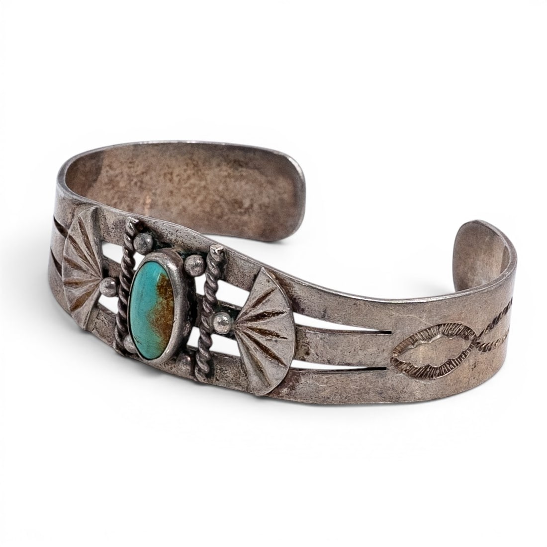 Vintage Navajo Sterling Silver & Turquoise Split Shank Cuff Bracelet (1 of 11)