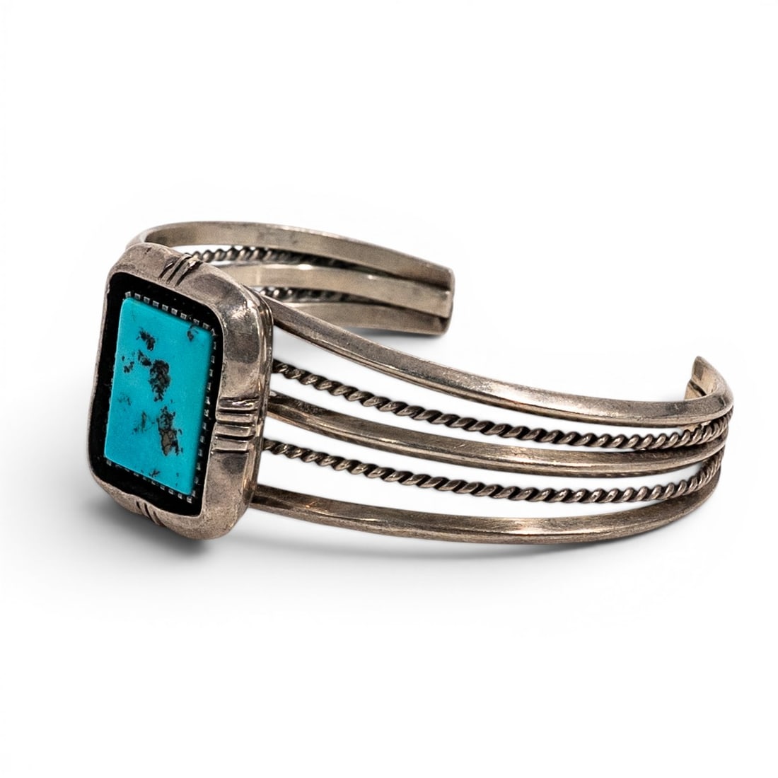 Sterling Silver & Turquoise Triple Shank Cuff Bracelet Signed (1 of 11)