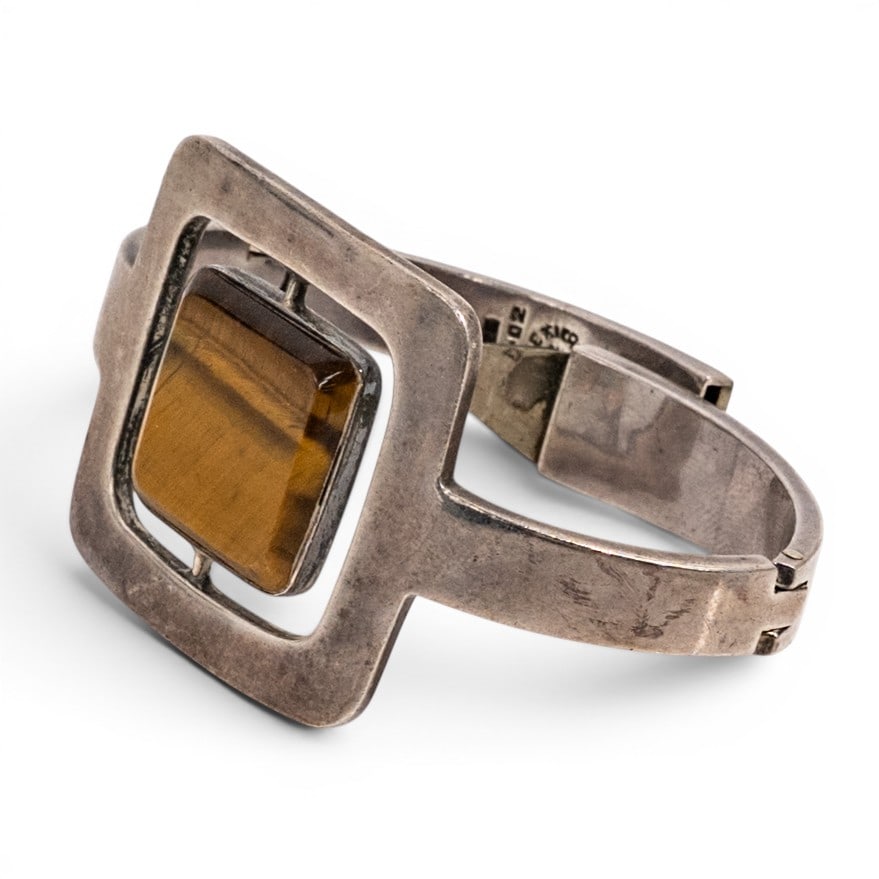 Vintage Taxco Mexican Sterling Silver & Tiger’s Eye Cuff Bracelet (1 of 10)