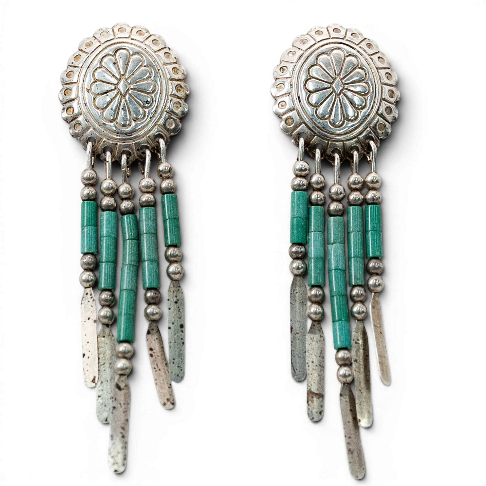 Vintage Navajo Sterling Silver & Turquoise Heishi Dangle Earrings (1 of 2)