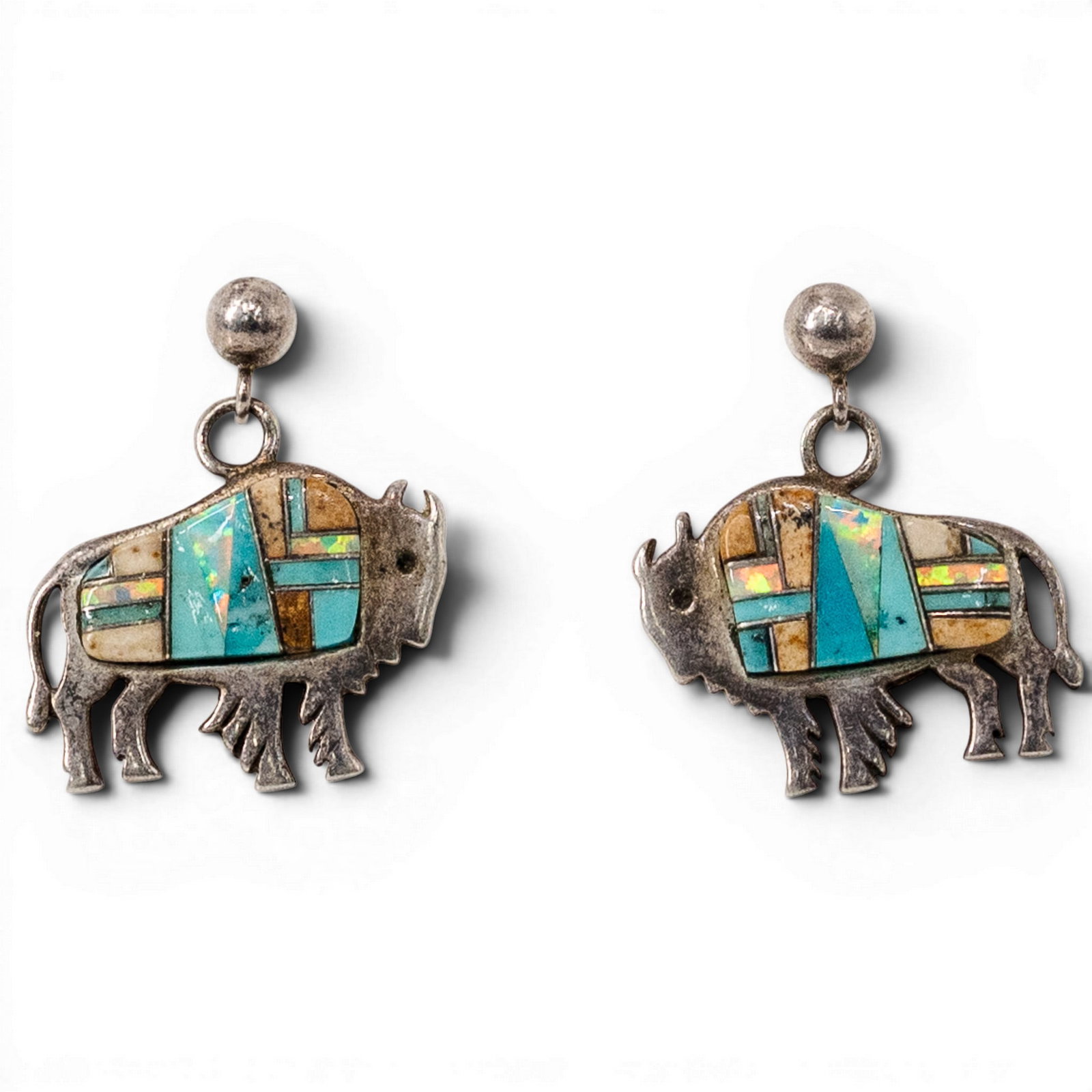 Zuni Sterling Silver & Inlay Buffalo Earrings (1 of 3)