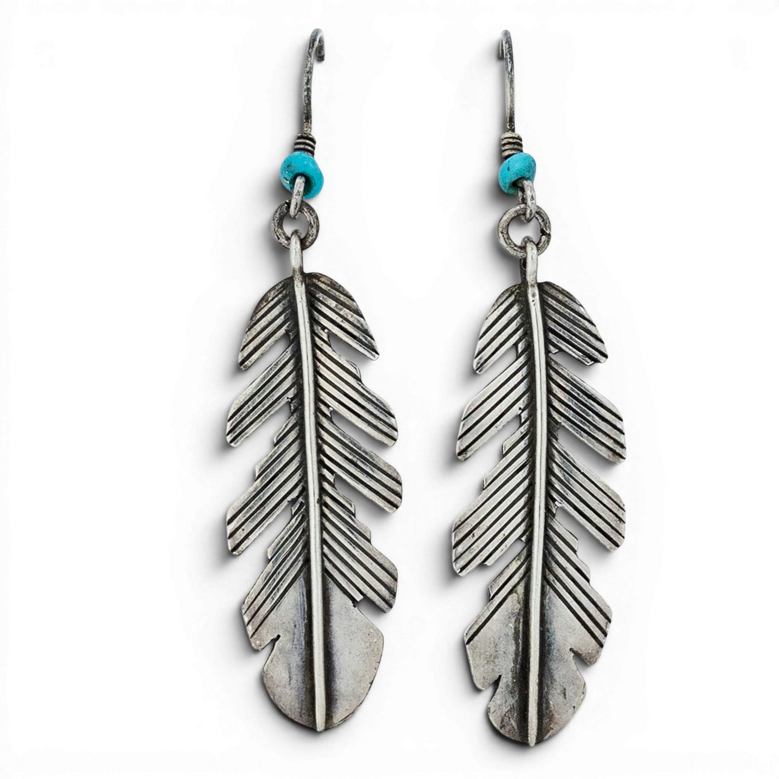 Vintage Paiute Michael Rogers Sterling Silver & Turquoise Feather Earrings (1 of 4)
