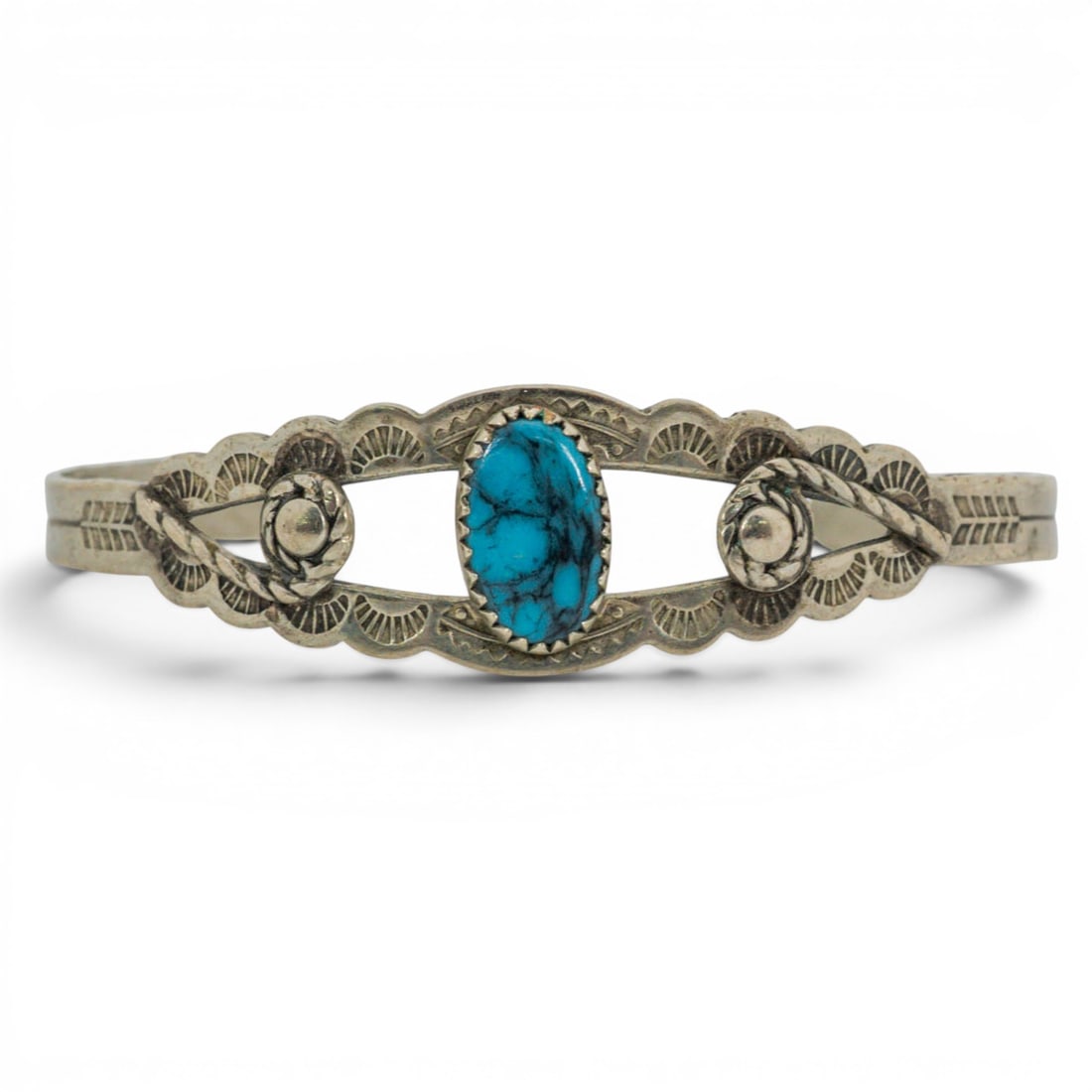 Vintage Vickie Bell Navajo Nickel Silver & Turquoise Concho Cuff Bracelet (1 of 4)