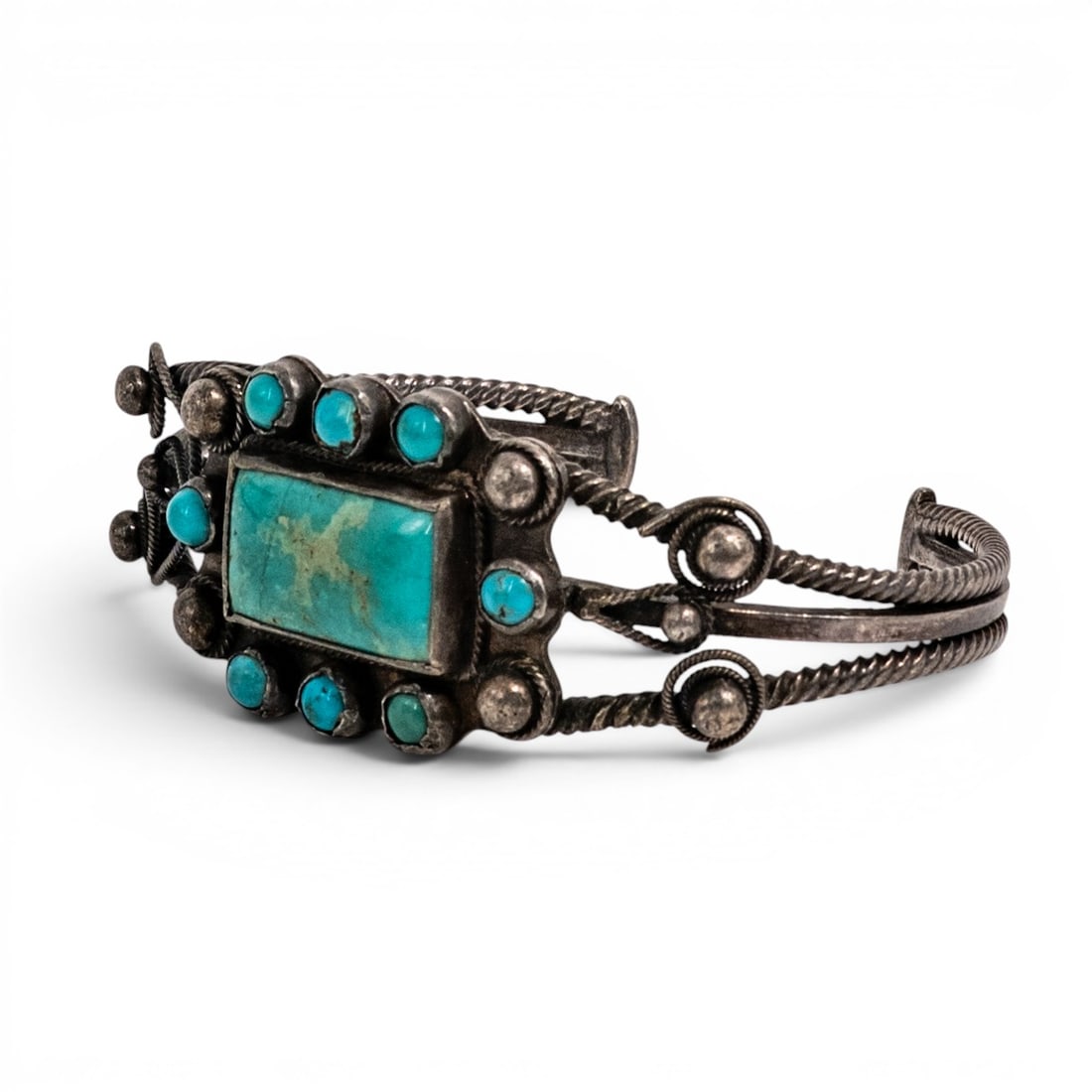 Navajo Sterling Silver & Turquoise Cluster Cuff Bracelet (1 of 9)