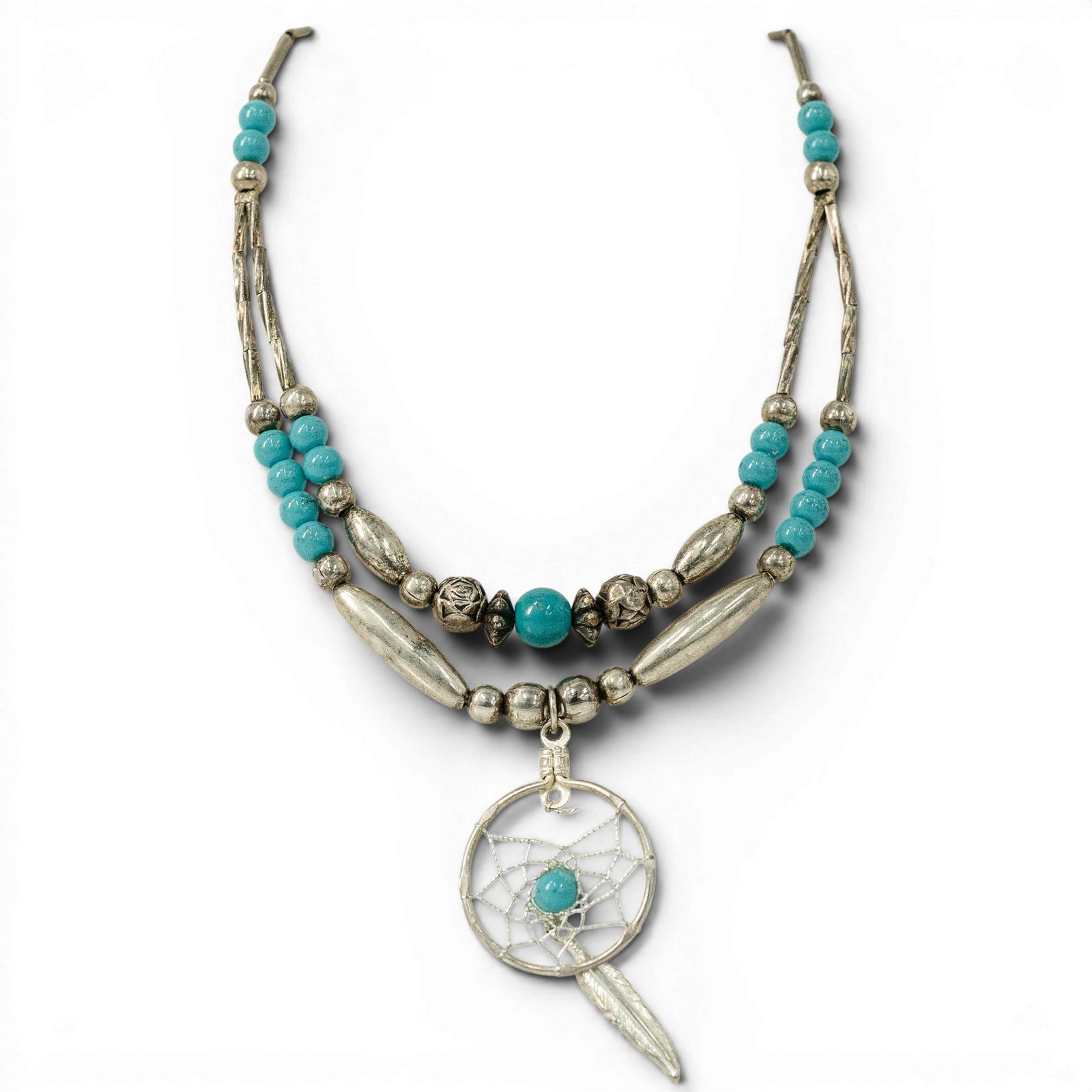 Navajo Sterling Silver & Turquoise Dreamcatcher Necklace (1 of 3)