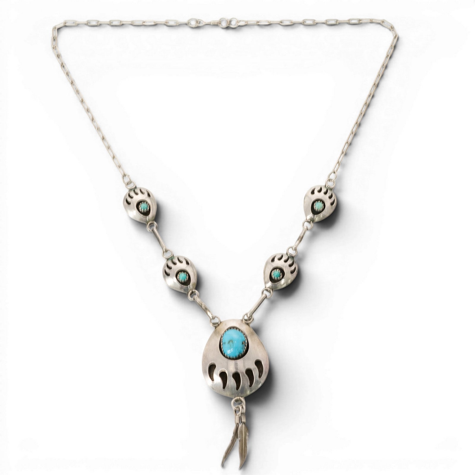 Vintage Navajo Sterling Silver & Turquoise Bear Paw Necklace (1 of 4)