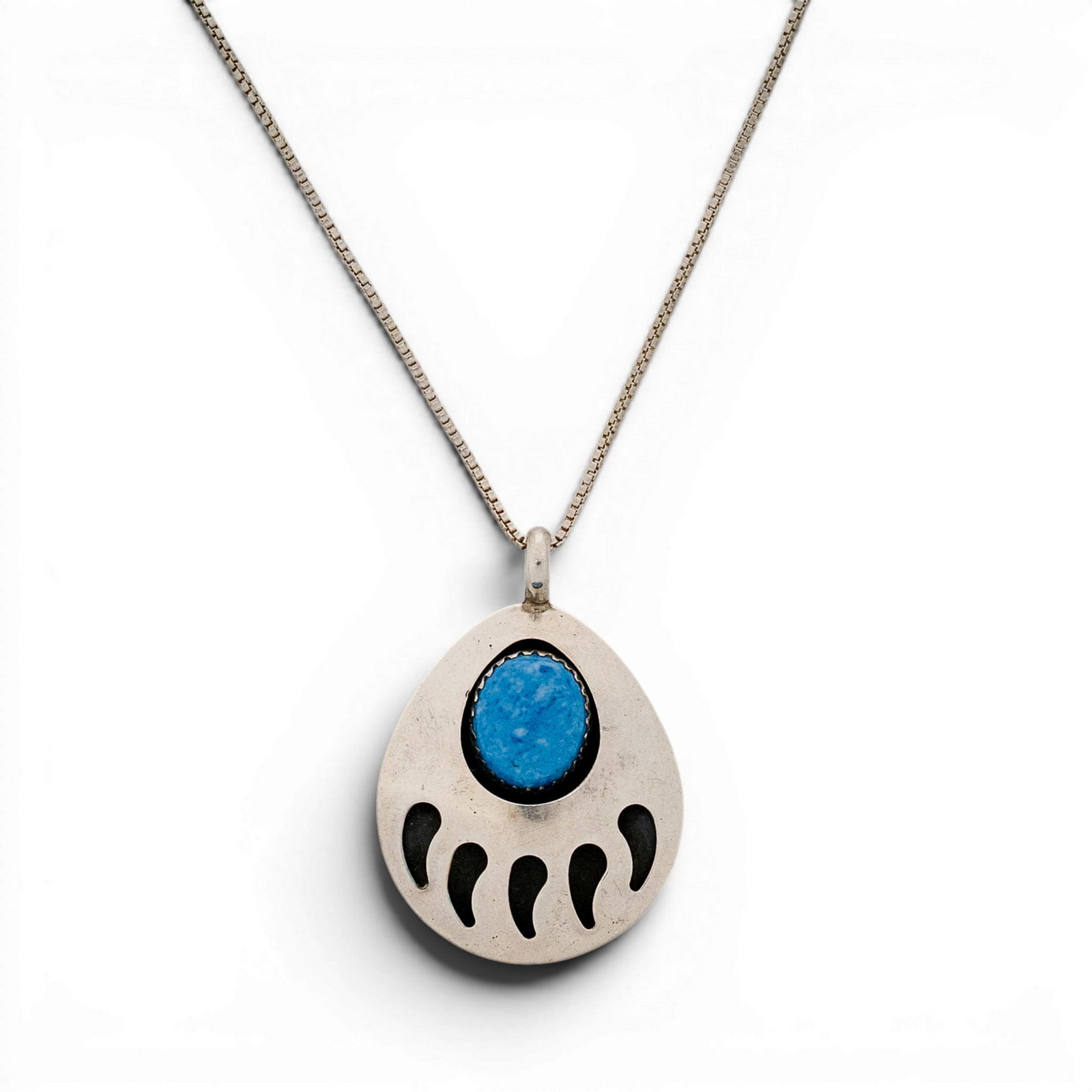 Navajo Sterling Silver & Lapis Bear Paw Pendant Necklace (1 of 5)