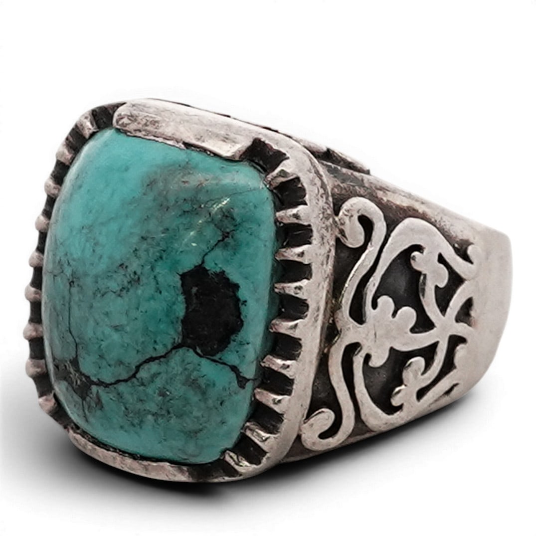 Vintage Navajo Sterling Silver &Turquoise Statement Ring Signed (1 of 6)