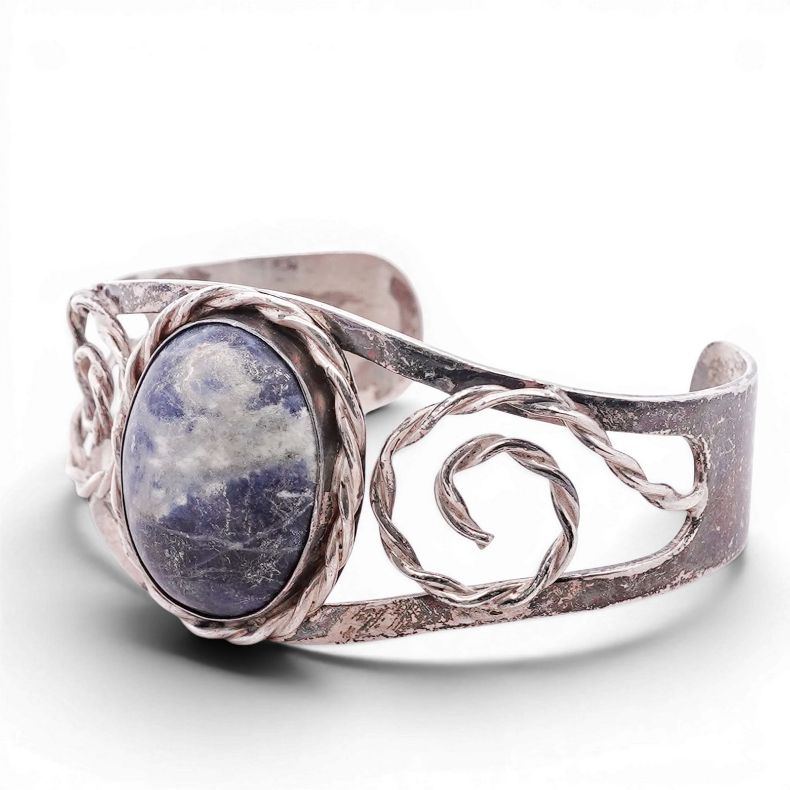 Vintage Mexican Sterling Silver & Sodalite Cuff Bracelet Signed (1 of 5)