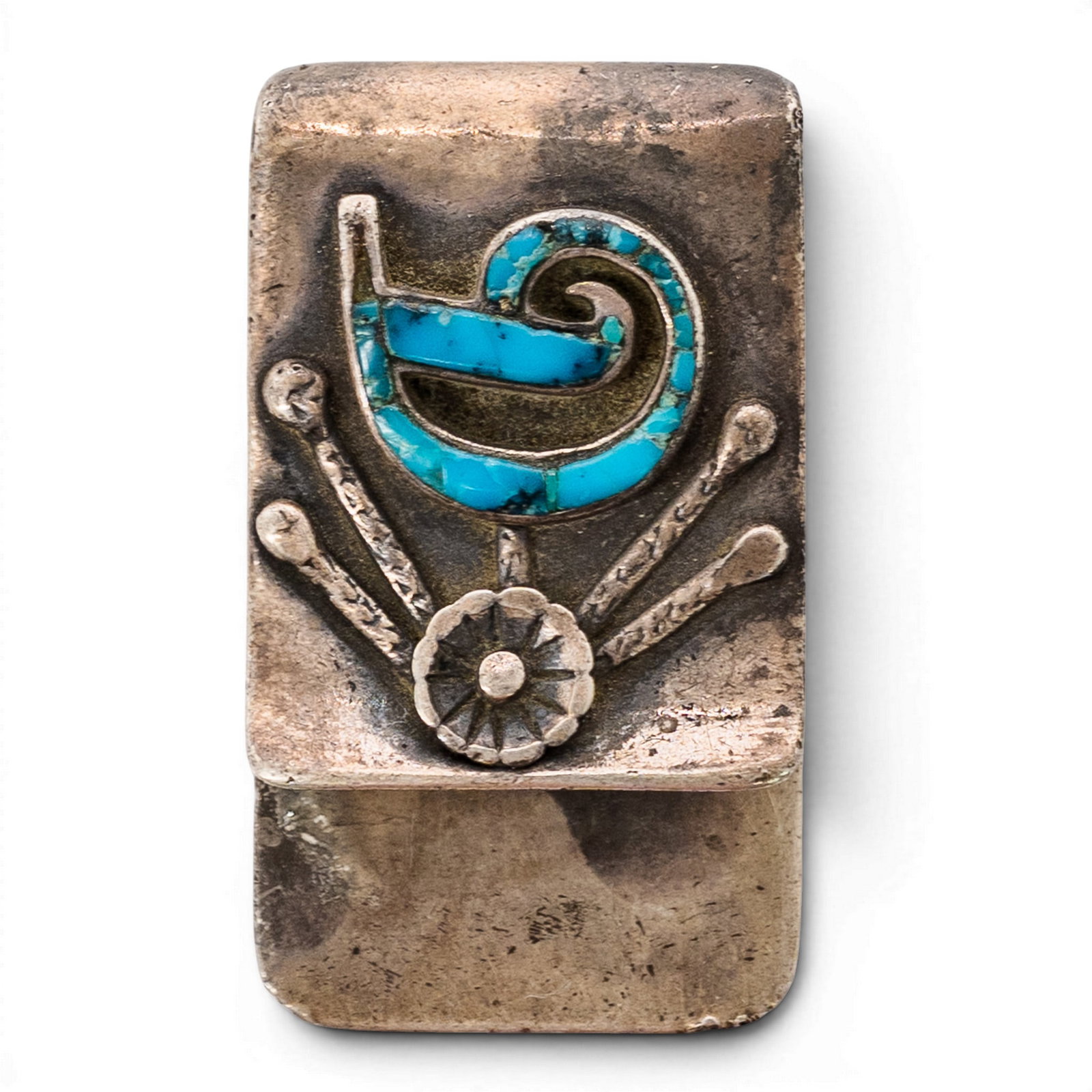 Vintage Navajo Sterling Silver & Turquoise Initial Money Clip (1 of 4)