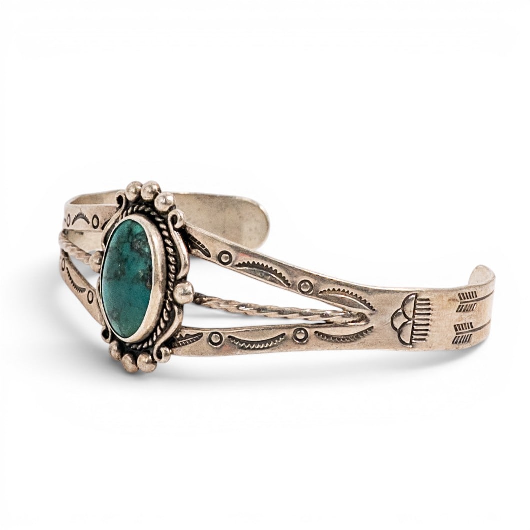 Navajo Sterling Silver & Turquoise Shadowbox Cuff Bracelet Signed (1 of 10)