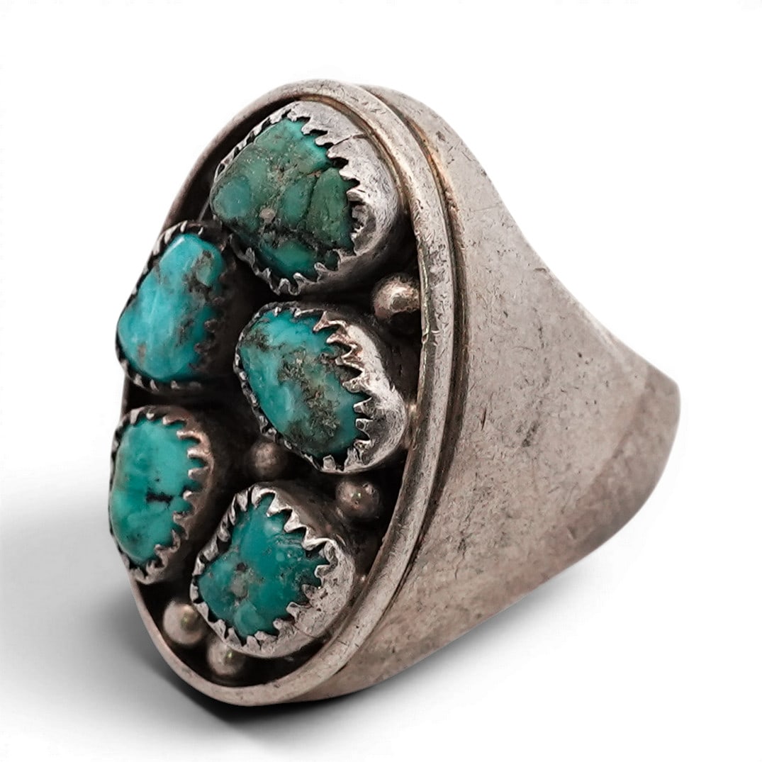 Vintage Navajo Sterling Silver & Turquoise Cluster Ring (1 of 5)