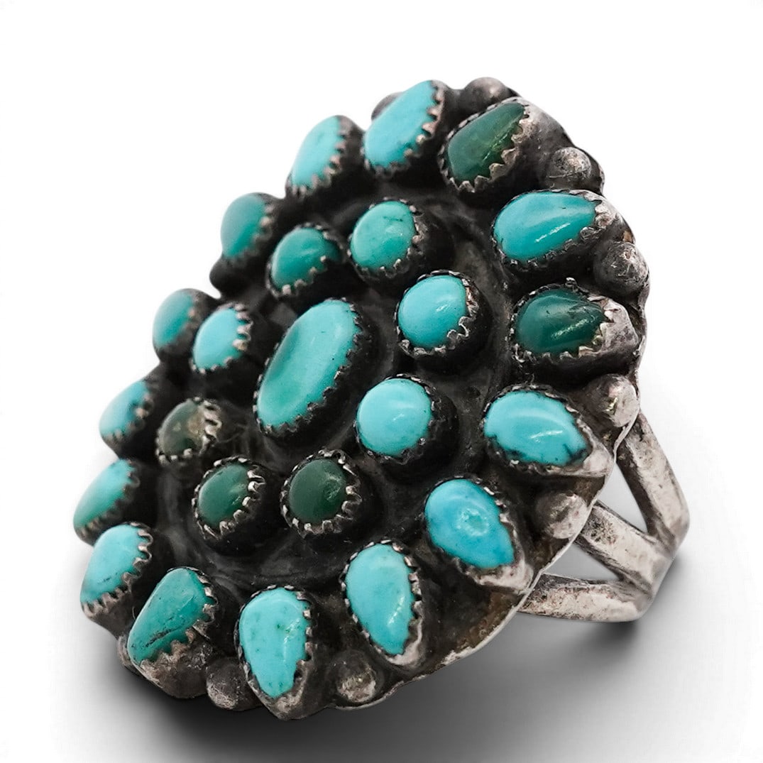 Vintage Navajo Sterling Silver & Turquoise Cluster Ring (1 of 4)