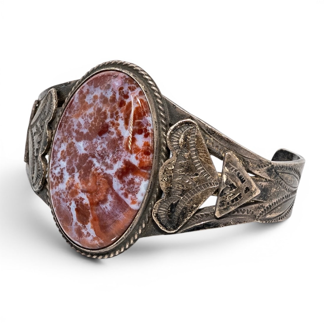 Vintage Navajo Sterling Silver & Red Jasper Cuff Bracelet (1 of 7)