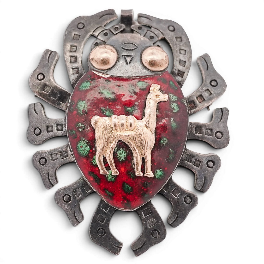 Vintage Peruvian Sterling Silver & 18k Gold Pendant Brooch (1 of 2)