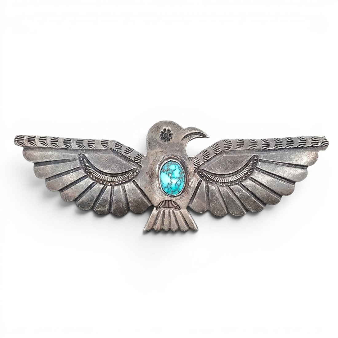 Vintage Navajo Sterling Silver & Turquoise Thunderbird Brooch (1 of 3)