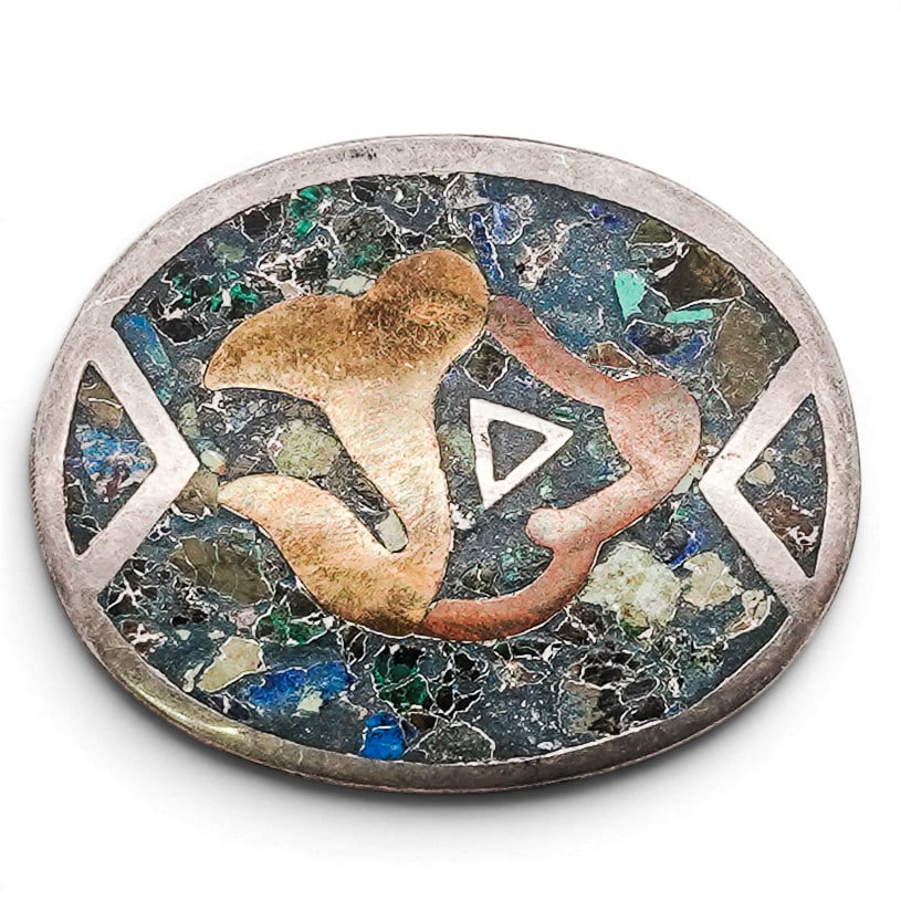 Vintage Taxco Sterling Silver Copper Brass & Chip Inlay Pendant Brooch Signed (1 of 3)